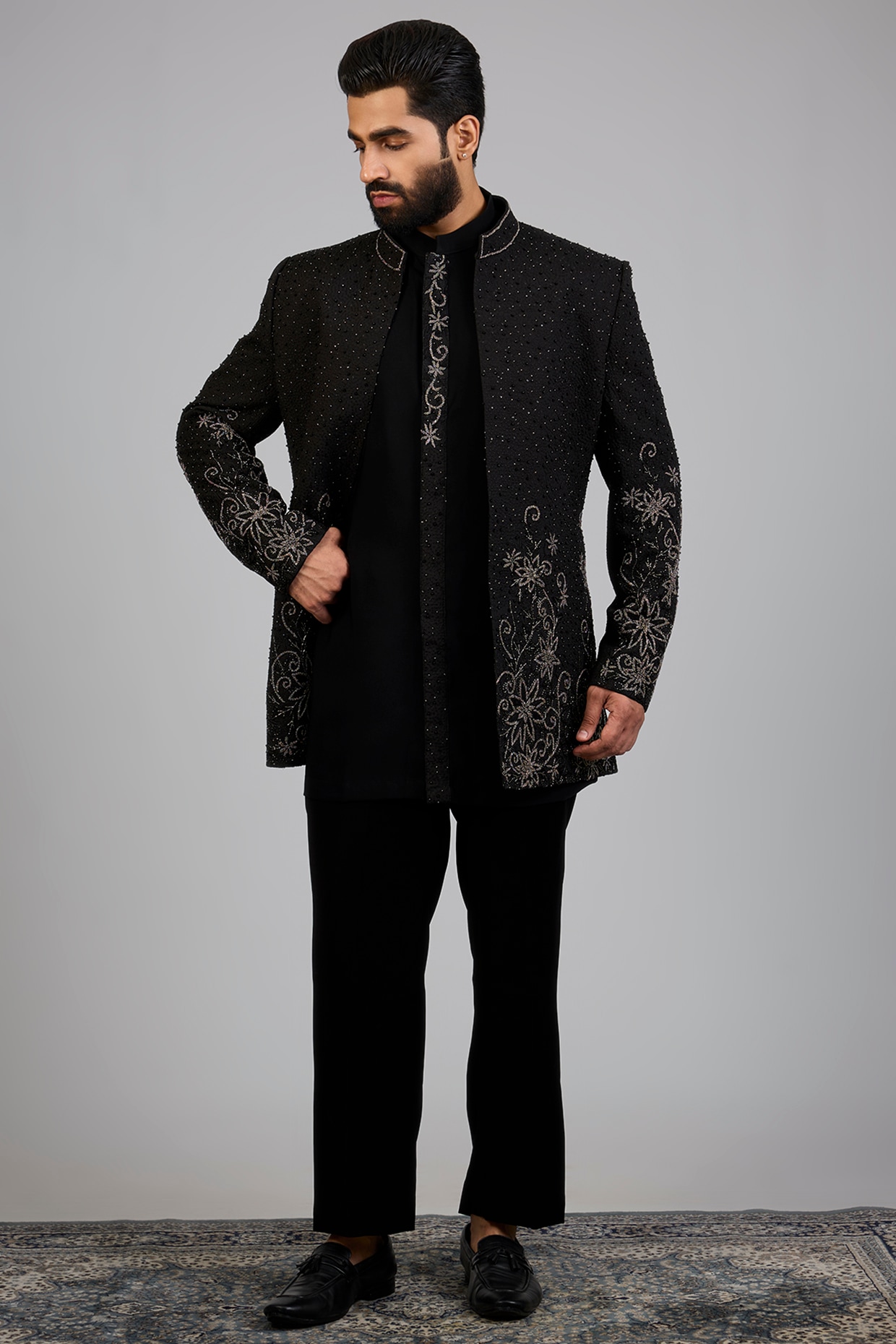 Black Silk Indowestern Set