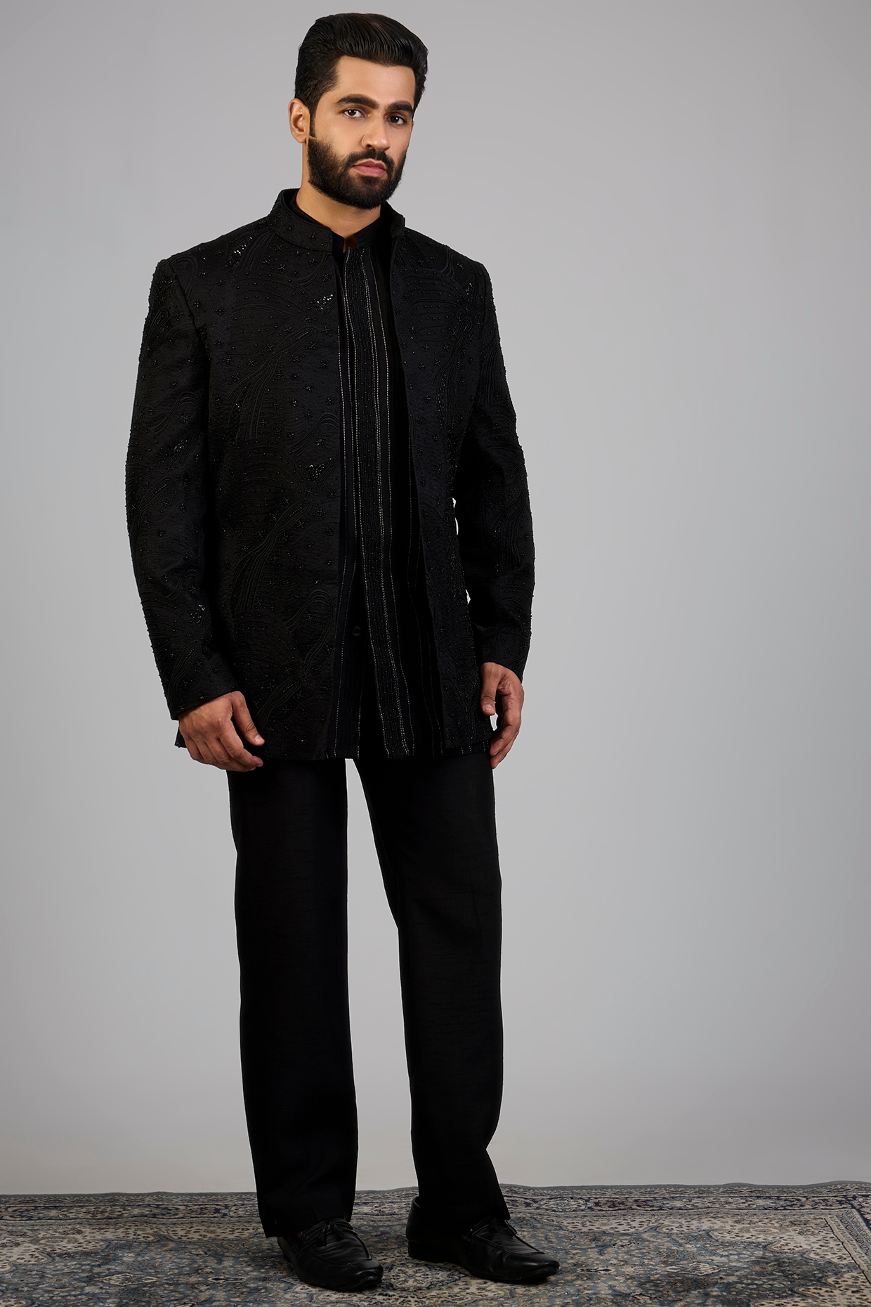 Black Silk Indowestern Set
